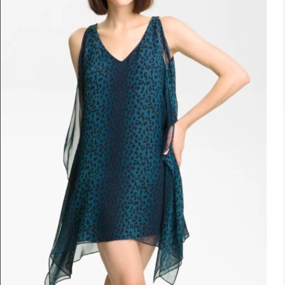 JAY GODFREY Blue Leopard Print V-Neck Kimono Stastny Dress Size 4 - Picture 4 of 15